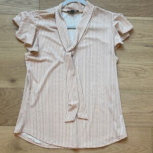 Adrianna Papell Blush Pink Dot Tie-Neck Short Sleeve Blouse